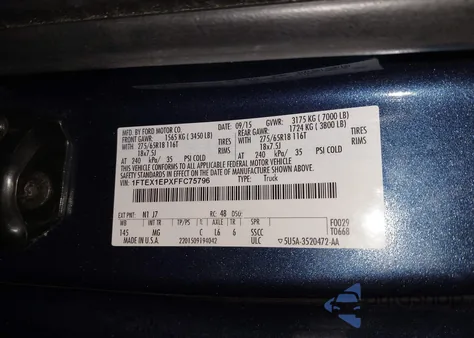 2015 Ford F-150 Xlt from USA, damaged, VIN 1FTEX1EPXFFC75796